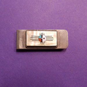 Collectable Zuni tribal money clip hand Marked and made by Hustito
